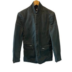 H&M Black Denim Zip Up High Collar Moto Style Jacket Coat 34R